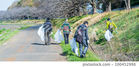 Environmental protection activities: People picking up trash 100452998