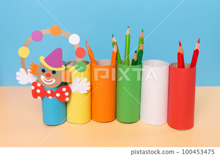 DIY paper craft for kids, how to make an clown handmade handicraft from recycled materials, sorter 100453475
