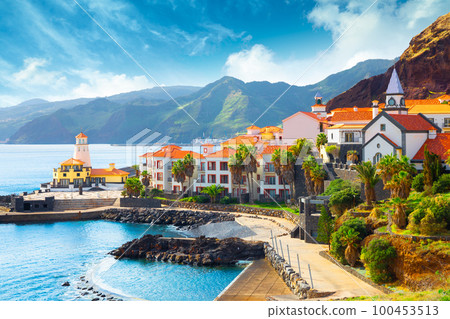 View of the small village of Canical and Marina da Quinta Grande, near Ponta de Sao Lourenco. Madeira Island, Portugal View of the small village of Canical and Marina da Quinta Grande, near Ponta de Sao Lourenco. Madeira Island, Portugal 100453513