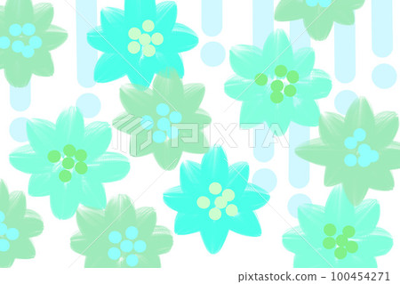 Flower watering shower drop fountain rainy season big flower refreshing hand drawn illustration rain water droplets white background blue light blue 100454271