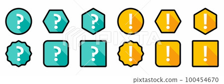 Question mark Icon Set, FAQ sign, Help symbol. Exclamation mark Icon Set, Attention sign, Caution icon, Hazard warning symbol. Light blue and Yellow style. Black stroke design. Question mark Icon Set, FAQ sign, Help symbol. Exclamation mark Icon Set, Attention sign, Caution icon, Hazard warning symbol. Light blue and Yellow style. Black stroke design. 100454670