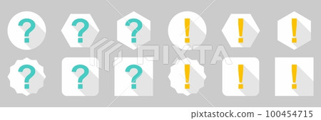 Question mark Icon Set, FAQ sign, Help symbol. Exclamation mark Icon Set, Attention sign, Caution icon, Hazard warning symbol. Light blue and Yellow style. 100454715