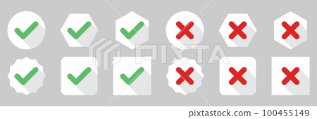 Check and wrong marks Icon Set, Tick and cross marks, Accepted,Rejected, Approved,Disapproved, Yes,No, Right,Wrong, Green,Red, Correct,False, Ok,Not Ok - vector mark symbols in green and red. Check and wrong marks Icon Set, Tick and cross marks, Accepted,Rejected, Approved,Disapproved, Yes,No, Right,Wrong, Green,Red, Correct,False, Ok,Not Ok - vector mark symbols in green and red. 100455149