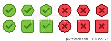 Check and wrong marks Icon Set, Tick and cross marks, Accepted,Rejected, Approved,Disapproved, Yes,No, Right,Wrong, Green,Red, Correct,False, Ok,Not Ok - vector mark symbols in green and red. Check and wrong marks Icon Set, Tick and cross marks, Accepted,Rejected, Approved,Disapproved, Yes,No, Right,Wrong, Green,Red, Correct,False, Ok,Not Ok - vector mark symbols in green and red. 100455173