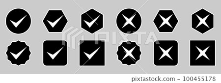 Check and wrong marks Icon Set, Tick and cross marks, Accepted,Rejected, Approved,Disapproved, Yes,No, Right,Wrong, Correct,False, Ok,Not Ok - vector mark symbols. White outline design. Check and wrong marks Icon Set, Tick and cross marks, Accepted,Rejected, Approved,Disapproved, Yes,No, Right,Wrong, Correct,False, Ok,Not Ok - vector mark symbols. White outline design. 100455178