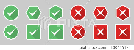 Check and wrong marks Icon Set, Tick and cross marks, Accepted,Rejected, Approved,Disapproved, Yes,No, Right,Wrong, Green,Red, Correct,False, Ok,Not Ok - vector mark symbols. White stroke design. Check and wrong marks Icon Set, Tick and cross marks, Accepted,Rejected, Approved,Disapproved, Yes,No, Right,Wrong, Green,Red, Correct,False, Ok,Not Ok - vector mark symbols. White stroke design. 100455181