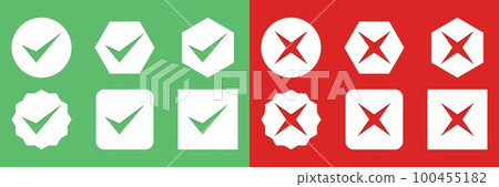 Check and wrong marks Icon Set, Tick and cross marks, Accepted,Rejected, Approved,Disapproved, Yes,No, Right,Wrong, Green,Red, Correct,False, Ok,Not Ok - vector mark symbols in green and red. Check and wrong marks Icon Set, Tick and cross marks, Accepted,Rejected, Approved,Disapproved, Yes,No, Right,Wrong, Green,Red, Correct,False, Ok,Not Ok - vector mark symbols in green and red. 100455182