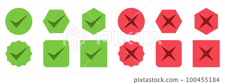 Check and wrong marks Icon Set, Tick and cross marks, Accepted,Rejected, Approved,Disapproved, Yes,No, Right,Wrong, Green,Red, Correct,False, Ok,Not Ok - vector mark symbols in green and red. Check and wrong marks Icon Set, Tick and cross marks, Accepted,Rejected, Approved,Disapproved, Yes,No, Right,Wrong, Green,Red, Correct,False, Ok,Not Ok - vector mark symbols in green and red. 100455184