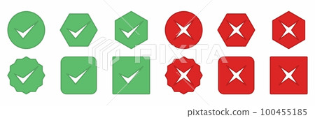 Check and wrong marks Icon Set, Tick and cross marks, Accepted,Rejected, Approved,Disapproved, Yes,No, Right,Wrong, Green,Red, Correct,False, Ok,Not Ok - vector mark symbols in green and red. 100455185