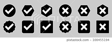 Check and wrong marks Icon Set, Tick and cross marks, Accepted,Rejected, Approved,Disapproved, Yes,No, Right,Wrong, Correct,False, Ok,Not Ok - vector mark symbols. White outline design. 100455194