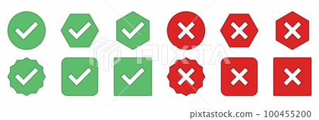 Check and wrong marks Icon Set, Tick and cross marks, Accepted,Rejected, Approved,Disapproved, Yes,No, Right,Wrong, Green,Red, Correct,False, Ok,Not Ok - vector mark symbols in green and red. Check and wrong marks Icon Set, Tick and cross marks, Accepted,Rejected, Approved,Disapproved, Yes,No, Right,Wrong, Green,Red, Correct,False, Ok,Not Ok - vector mark symbols in green and red. 100455200