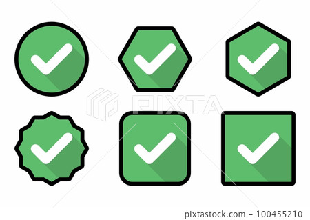 Check marks Icon Set, Tick marks, Accepted, Approved, Yes, Correct, Ok, Right Choices, Task Completion, Voting. - vector mark symbols in green. Black stroke design. Check marks Icon Set, Tick marks, Accepted, Approved, Yes, Correct, Ok, Right Choices, Task Completion, Voting. - vector mark symbols in green. Black stroke design. 100455210