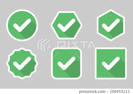 Check marks Icon Set, Tick marks, Accepted, Approved, Yes, Correct, Ok, Right Choices, Task Completion, Voting. - vector mark symbols in green. White stroke design. 100455211