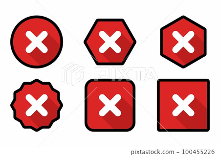 Wrong marks Icon Set, Cross marks, Rejected, Disapproved, No, False, Not Ok, Wrong Choices, Task Completion, Voting. - vector mark symbols in red. Black stroke design. Wrong marks Icon Set, Cross marks, Rejected, Disapproved, No, False, Not Ok, Wrong Choices, Task Completion, Voting. - vector mark symbols in red. Black stroke design. 100455226
