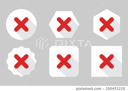 Wrong marks Icon Set, Cross marks, Rejected, Disapproved, No, False, Not Ok, Wrong Choices, Task Completion, Voting. - vector mark symbols in red. Wrong marks Icon Set, Cross marks, Rejected, Disapproved, No, False, Not Ok, Wrong Choices, Task Completion, Voting. - vector mark symbols in red. 100455228