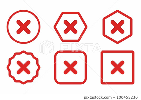 Wrong marks Icon Set, Cross marks, Rejected, Disapproved, No, False, Not Ok, Wrong Choices, Task Completion, Voting. - vector mark symbols in red. Wrong marks Icon Set, Cross marks, Rejected, Disapproved, No, False, Not Ok, Wrong Choices, Task Completion, Voting. - vector mark symbols in red. 100455230