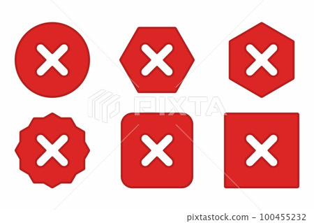 Wrong marks Icon Set, Cross marks, Rejected, Disapproved, No, False, Not Ok, Wrong Choices, Task Completion, Voting. - vector mark symbols in red. Wrong marks Icon Set, Cross marks, Rejected, Disapproved, No, False, Not Ok, Wrong Choices, Task Completion, Voting. - vector mark symbols in red. 100455232