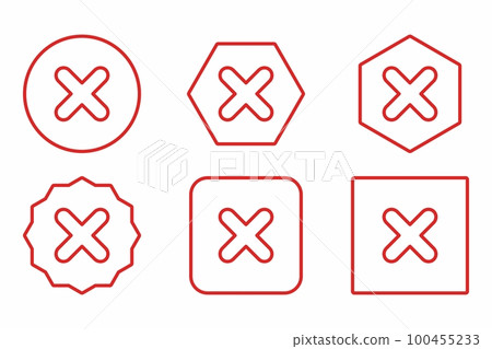 Wrong marks Icon Set, Cross marks, Rejected, Disapproved, No, False, Not Ok, Wrong Choices, Task Completion, Voting. - vector mark symbols in red. Wrong marks Icon Set, Cross marks, Rejected, Disapproved, No, False, Not Ok, Wrong Choices, Task Completion, Voting. - vector mark symbols in red. 100455233