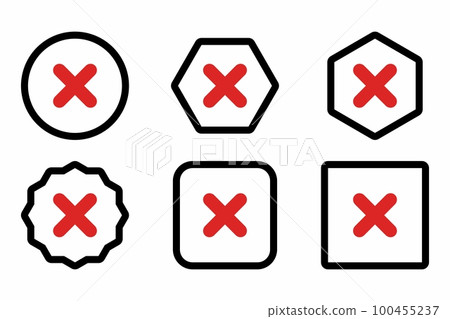 Wrong marks Icon Set, Cross marks, Rejected, Disapproved, No, False, Not Ok, Wrong Choices, Task Completion, Voting. - vector mark symbols in red. Wrong marks Icon Set, Cross marks, Rejected, Disapproved, No, False, Not Ok, Wrong Choices, Task Completion, Voting. - vector mark symbols in red. 100455237