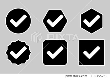 Check marks Icon Set, Tick marks, Accepted, Approved, Yes, Correct, Ok, Right Choices, Task Completion, Voting. - vector mark symbols. White outline design. 100455239