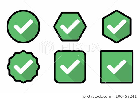 Check marks Icon Set, Tick marks, Accepted, Approved, Yes, Correct, Ok, Right Choices, Task Completion, Voting. - vector mark symbols in green. Black stroke design. Check marks Icon Set, Tick marks, Accepted, Approved, Yes, Correct, Ok, Right Choices, Task Completion, Voting. - vector mark symbols in green. Black stroke design. 100455241