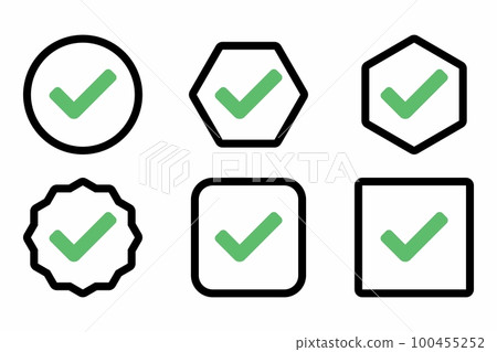 Check marks Icon Set, Tick marks, Accepted, Approved, Yes, Correct, Ok, Right Choices, Task Completion, Voting. - vector mark symbols in green. 100455252