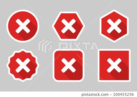 Wrong marks Icon Set, Cross marks, Rejected, Disapproved, No, False, Not Ok, Wrong Choices, Task Completion, Voting. - vector mark symbols in red. White stroke design. 100455256