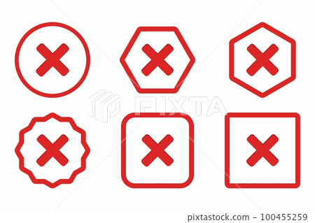Wrong marks Icon Set, Cross marks, Rejected, Disapproved, No, False, Not Ok, Wrong Choices, Task Completion, Voting. - vector mark symbols in red. Wrong marks Icon Set, Cross marks, Rejected, Disapproved, No, False, Not Ok, Wrong Choices, Task Completion, Voting. - vector mark symbols in red. 100455259