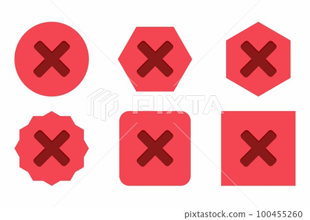 Wrong marks Icon Set, Cross marks, Rejected, Disapproved, No, False, Not Ok, Wrong Choices, Task Completion, Voting. - vector mark symbols in red. Wrong marks Icon Set, Cross marks, Rejected, Disapproved, No, False, Not Ok, Wrong Choices, Task Completion, Voting. - vector mark symbols in red. 100455260