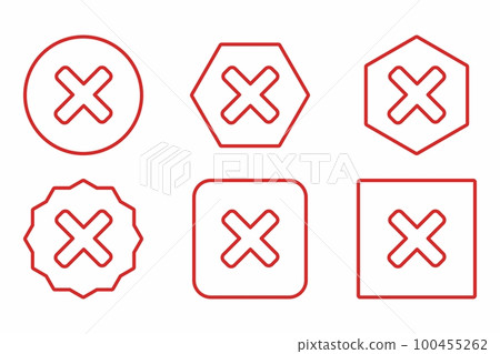 Wrong marks Icon Set, Cross marks, Rejected, Disapproved, No, False, Not Ok, Wrong Choices, Task Completion, Voting. - vector mark symbols in red. Wrong marks Icon Set, Cross marks, Rejected, Disapproved, No, False, Not Ok, Wrong Choices, Task Completion, Voting. - vector mark symbols in red. 100455262