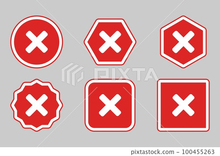Wrong marks Icon Set, Cross marks, Rejected, Disapproved, No, False, Not Ok, Wrong Choices, Task Completion, Voting. - vector mark symbols in red. Wrong marks Icon Set, Cross marks, Rejected, Disapproved, No, False, Not Ok, Wrong Choices, Task Completion, Voting. - vector mark symbols in red. 100455263