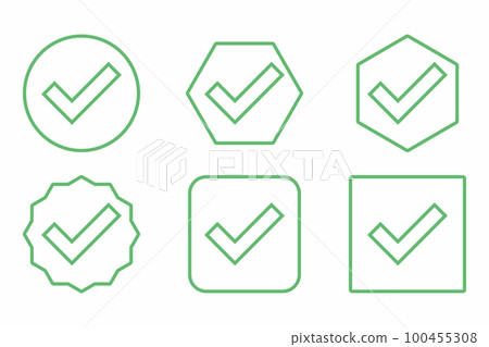 Check marks Icon Set, Tick marks, Accepted, Approved, Yes, Correct, Ok, Right Choices, Task Completion, Voting. - vector mark symbols in green. 100455308