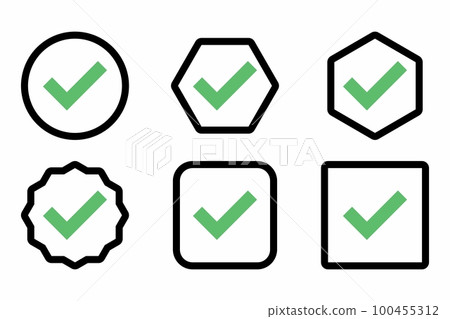 Check marks Icon Set, Tick marks, Accepted, Approved, Yes, Correct, Ok, Right Choices, Task Completion, Voting. - vector mark symbols in green. Check marks Icon Set, Tick marks, Accepted, Approved, Yes, Correct, Ok, Right Choices, Task Completion, Voting. - vector mark symbols in green. 100455312