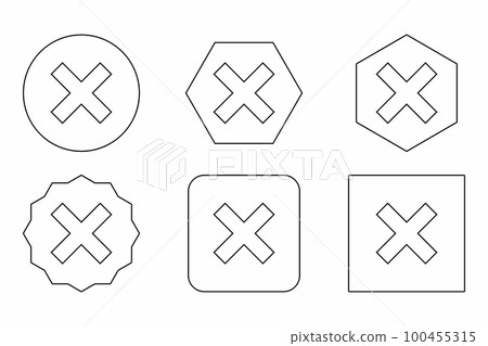 Wrong marks Icon Set, Cross marks, Rejected, Disapproved, No, False, Not Ok, Wrong Choices, Task Completion, Voting. - vector mark symbols. Black outline design. Wrong marks Icon Set, Cross marks, Rejected, Disapproved, No, False, Not Ok, Wrong Choices, Task Completion, Voting. - vector mark symbols. Black outline design. 100455315