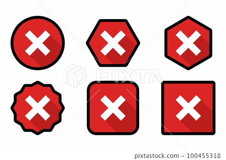 Wrong marks Icon Set, Cross marks, Rejected, Disapproved, No, False, Not Ok, Wrong Choices, Task Completion, Voting. - vector mark symbols in red. Black stroke design. Wrong marks Icon Set, Cross marks, Rejected, Disapproved, No, False, Not Ok, Wrong Choices, Task Completion, Voting. - vector mark symbols in red. Black stroke design. 100455318