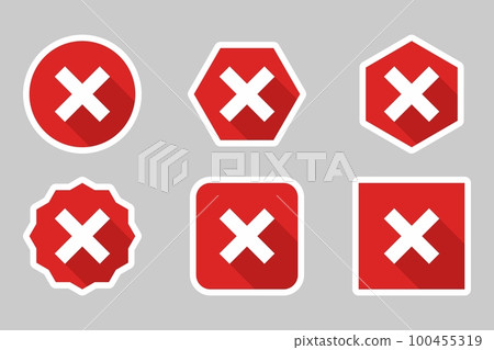 Wrong marks Icon Set, Cross marks, Rejected, Disapproved, No, False, Not Ok, Wrong Choices, Task Completion, Voting. - vector mark symbols in red. White stroke design. Wrong marks Icon Set, Cross marks, Rejected, Disapproved, No, False, Not Ok, Wrong Choices, Task Completion, Voting. - vector mark symbols in red. White stroke design. 100455319