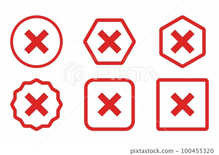 Wrong marks Icon Set, Cross marks, Rejected, Disapproved, No, False, Not Ok, Wrong Choices, Task Completion, Voting. - vector mark symbols in red. Wrong marks Icon Set, Cross marks, Rejected, Disapproved, No, False, Not Ok, Wrong Choices, Task Completion, Voting. - vector mark symbols in red. 100455320