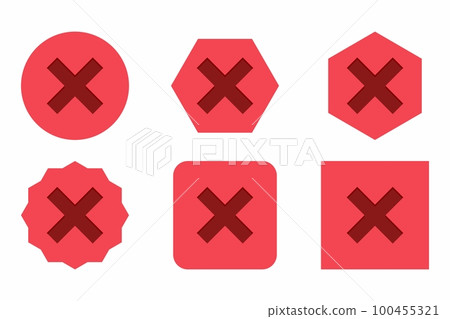 Wrong marks Icon Set, Cross marks, Rejected, Disapproved, No, False, Not Ok, Wrong Choices, Task Completion, Voting. - vector mark symbols in red. Wrong marks Icon Set, Cross marks, Rejected, Disapproved, No, False, Not Ok, Wrong Choices, Task Completion, Voting. - vector mark symbols in red. 100455321