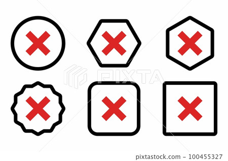 Wrong marks Icon Set, Cross marks, Rejected, Disapproved, No, False, Not Ok, Wrong Choices, Task Completion, Voting. - vector mark symbols in red. Wrong marks Icon Set, Cross marks, Rejected, Disapproved, No, False, Not Ok, Wrong Choices, Task Completion, Voting. - vector mark symbols in red. 100455327