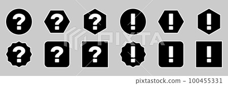 Question mark Icon Set, FAQ sign, Help symbol. Exclamation mark Icon Set, Attention sign, Caution icon, Hazard warning symbol. White outline design. Question mark Icon Set, FAQ sign, Help symbol. Exclamation mark Icon Set, Attention sign, Caution icon, Hazard warning symbol. White outline design. 100455331