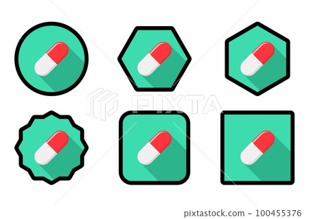 Red Pill Capsule, Medicine, vector mark symbols green style. Black stroke design. Pill Capsule Icon Set. 100455376