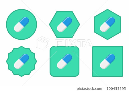 Blue Pill Capsule, Medicine, vector mark symbols green style. Pill Capsule Icon Set. 100455395