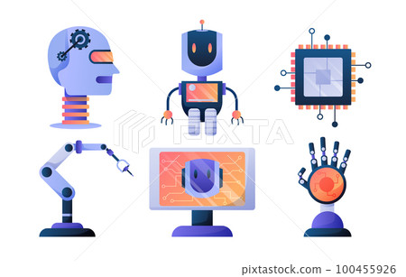 Artificial intelligence icon set element design vector. AI technology and cyber elements. Futuristic technology service and communication artificial intelligence concept 100455926