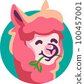 Illustration of an Alpaca's head that looks funny suitable to be a logo 100457001