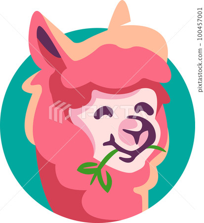 Illustration of an Alpaca's head that looks funny suitable to be a logo Illustration of an Alpaca's head that looks funny suitable to be a logo 100457001