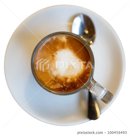 Freshly prepared cortado coffee in cup 100458493