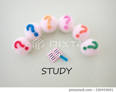 question mark? and writing instruments, study study word 100459091