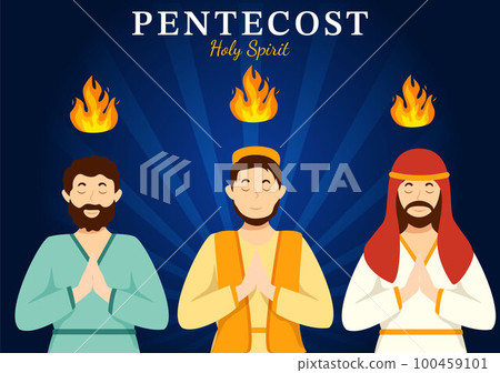 Pentecost Sunday Illustration with Flame and Holy Spirit Dove in Catholics or Christians Religious Culture Holiday Flat Cartoon Hand Drawn Templates 100459101