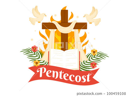 Pentecost Sunday Illustration with Flame and Holy Spirit Dove in Catholics or Christians Religious Culture Holiday Flat Cartoon Hand Drawn Templates 100459108