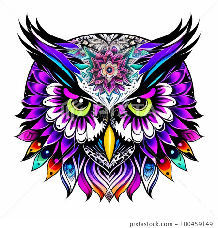 Owl Tatoo illustration Mystical Art. Generative Ai. Owl Tatoo illustration Mystical Art. Generative Ai. 100459149